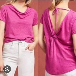 MAEVE ANTHROPOLOGIE Horizon All Linen Tie Back Cowl NeckTee FUschia Size X Small